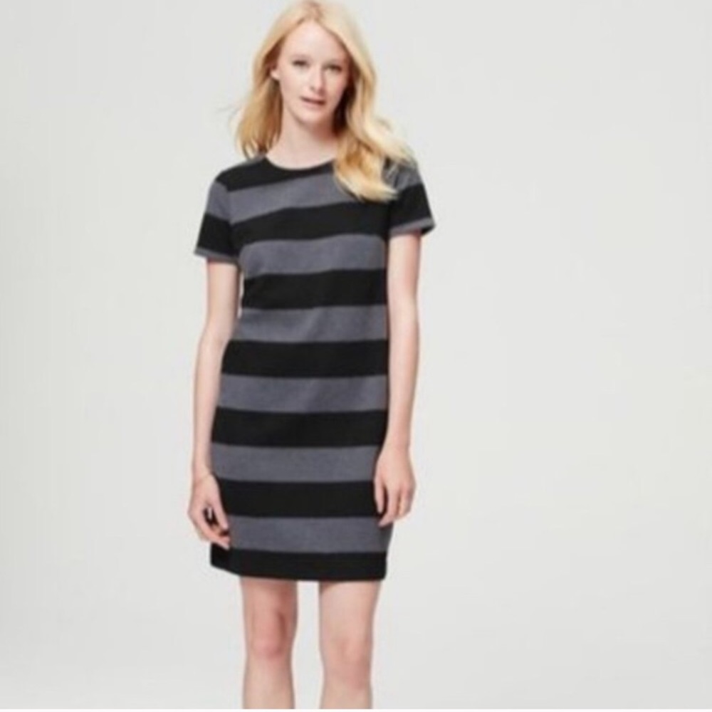 Loft black and grey striped dress